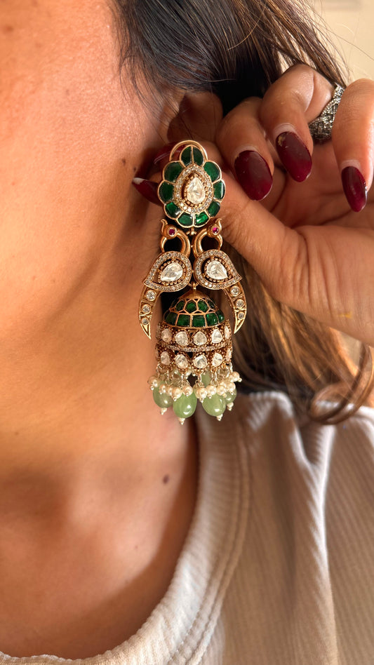 Daaniya Emerald Victorian moissanite Morni Jhumka