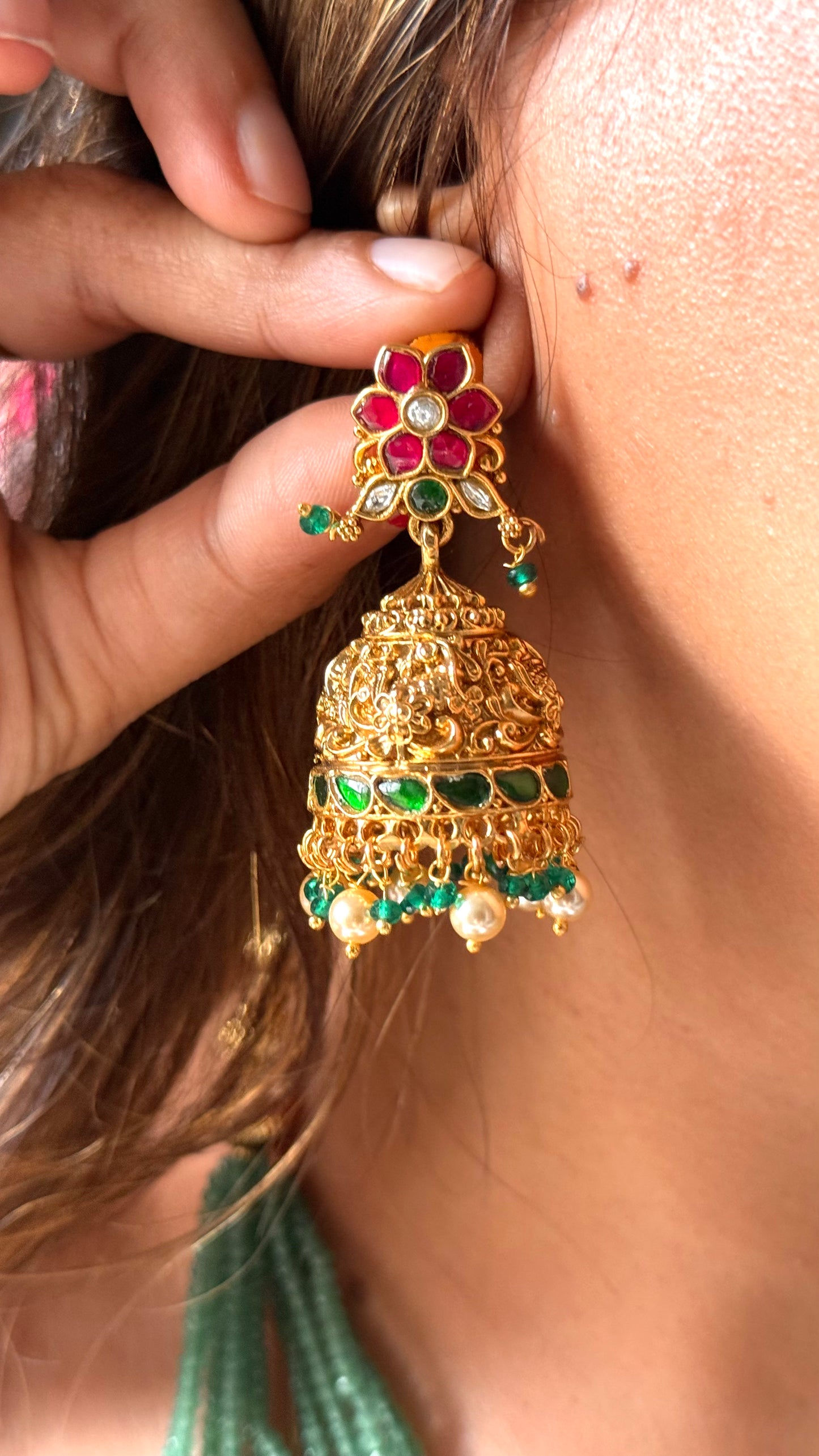 Goddess Laxmi Emerald Temple necklace combo