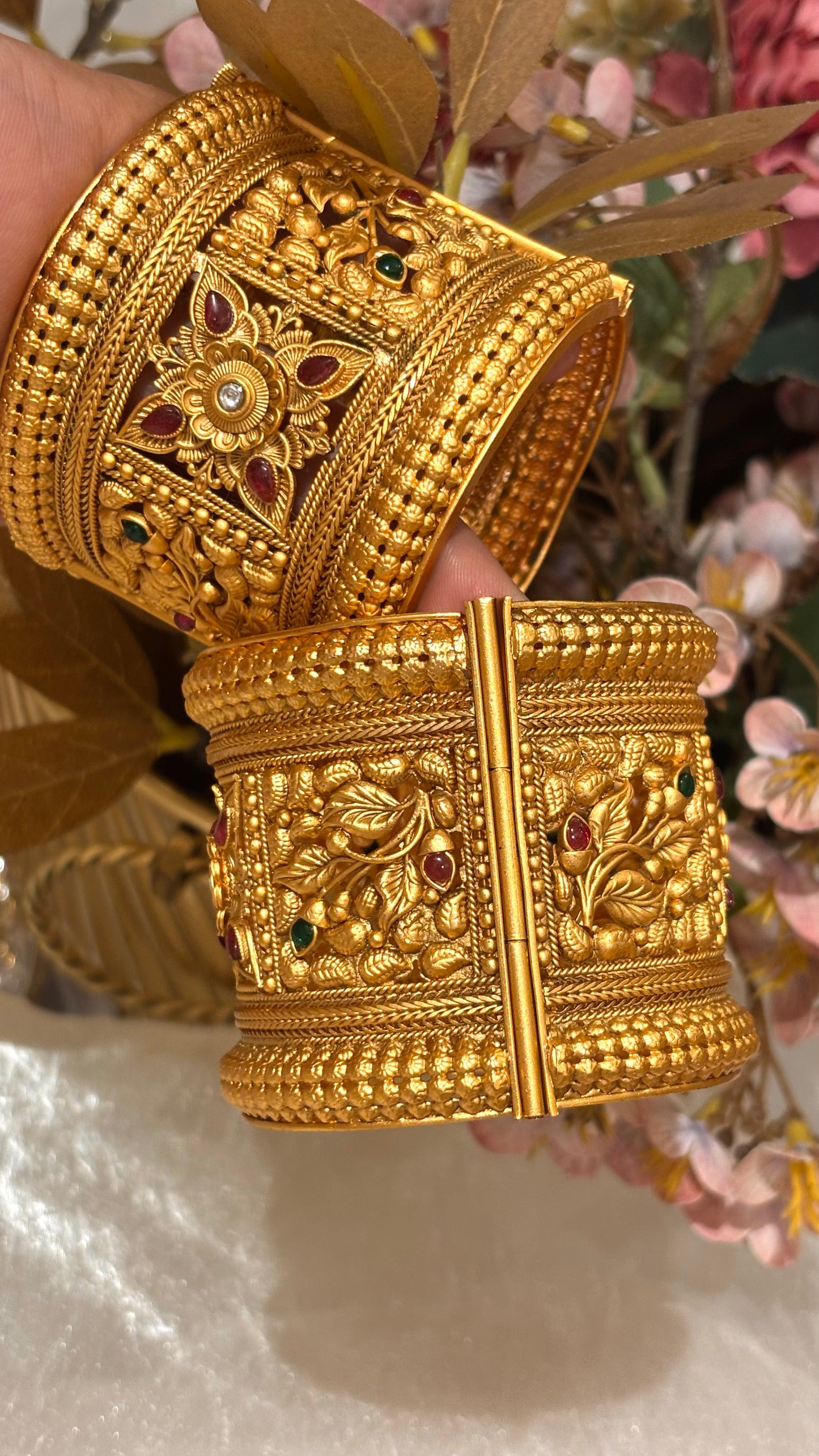 Gold & ruby nakshee wide bangles