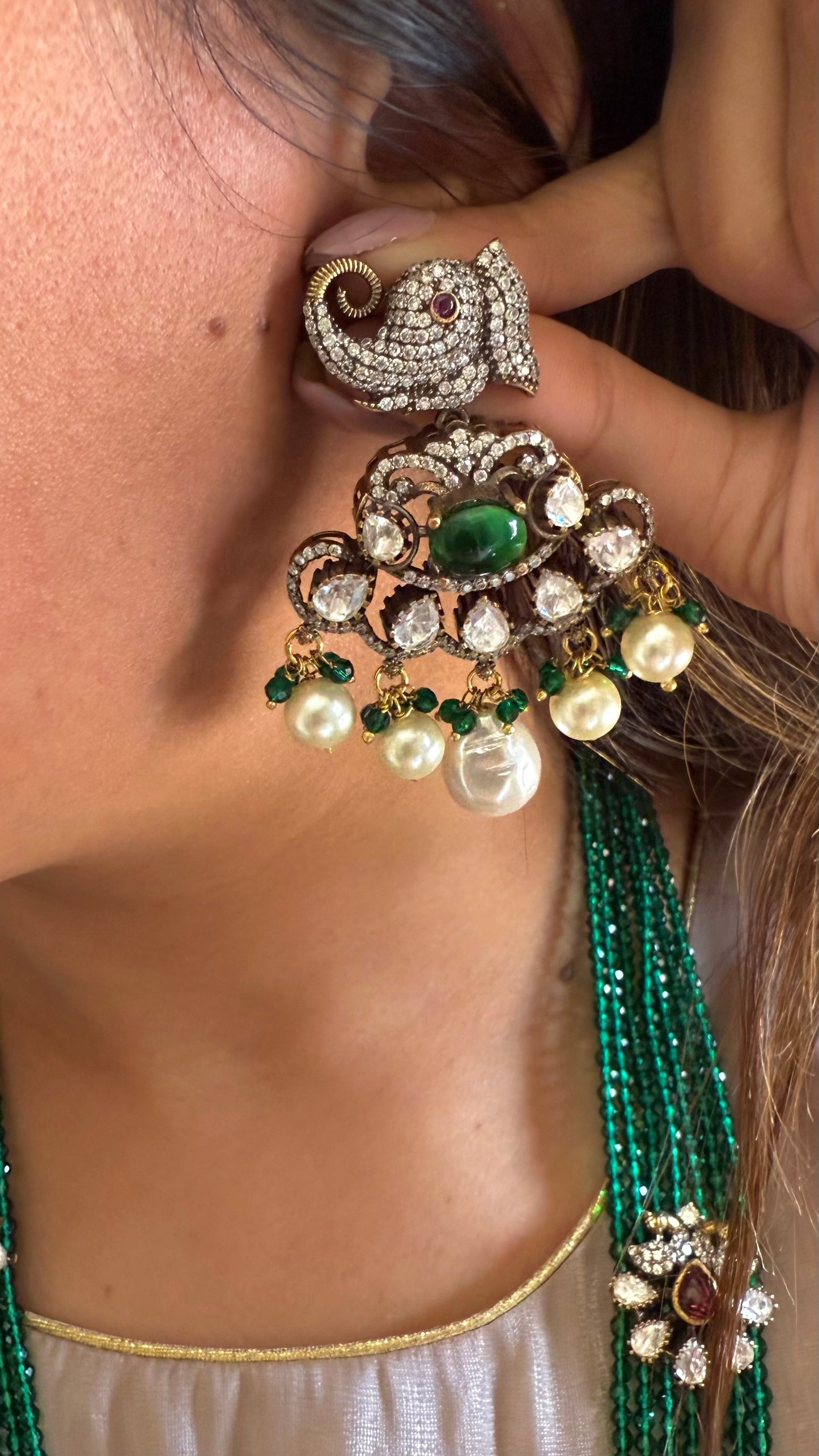 Parnavi Gajanand emerald & Ruby  moissanite rani haar