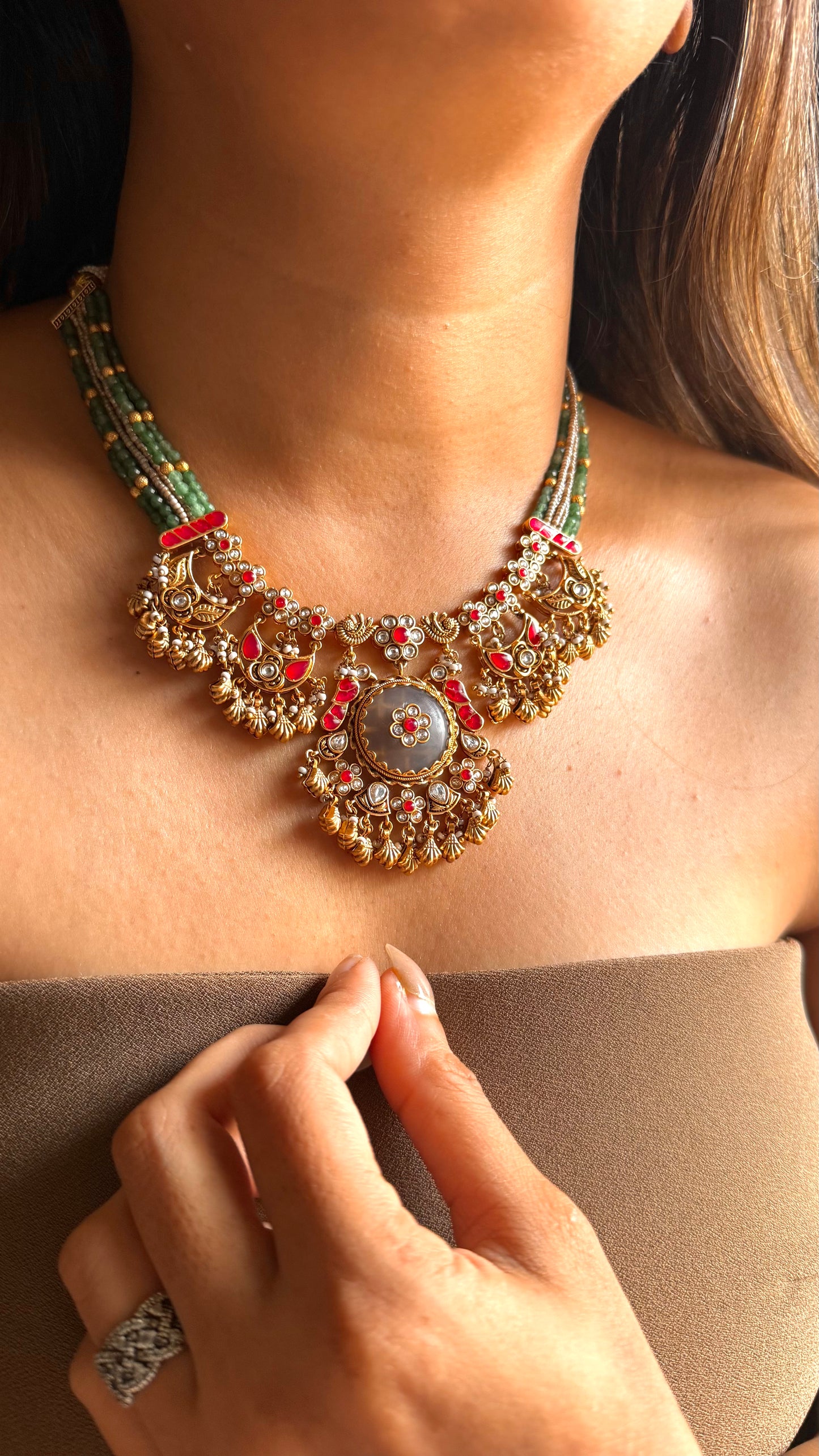 Ruby inlay rajwada collar set