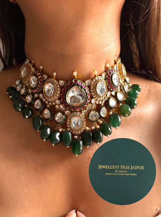 Yatika Emerald meenakari & ruby polki choker