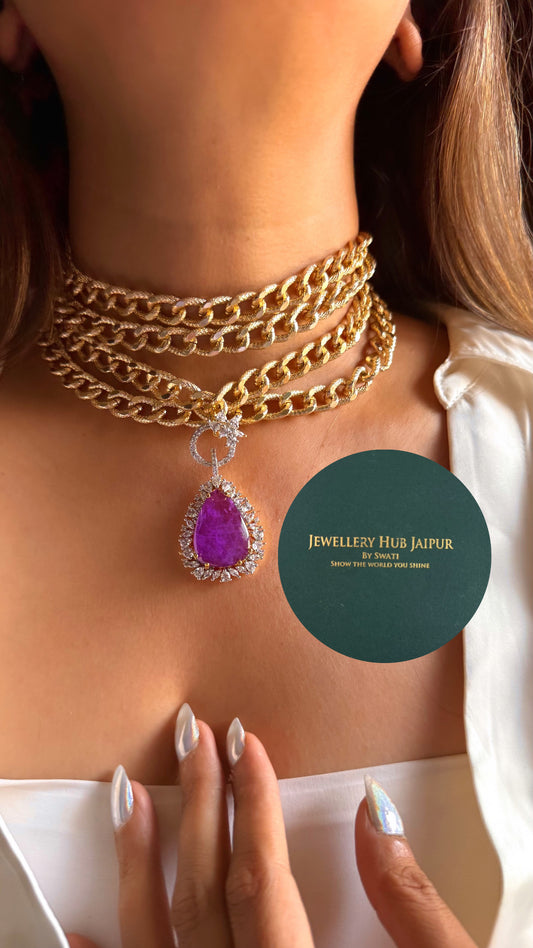 Tanzanite moissanite golden chain layer choker