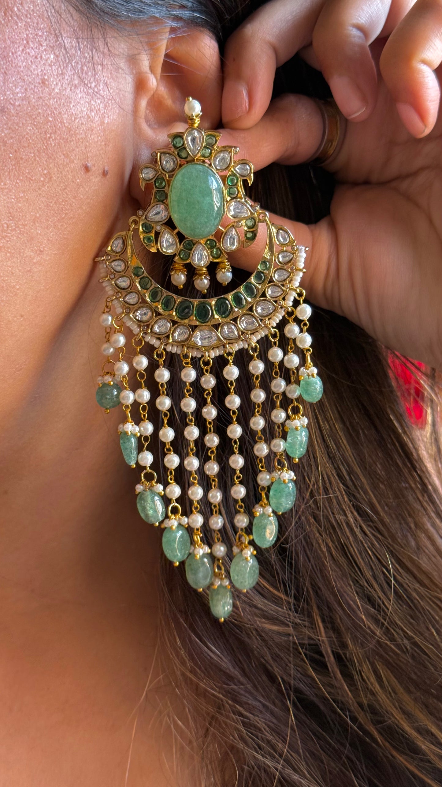 Sage Green doublet polki danglers sehra style
