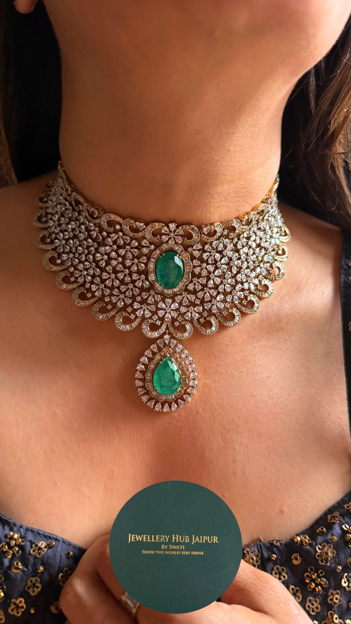Emerald cz diamond choker Necklace