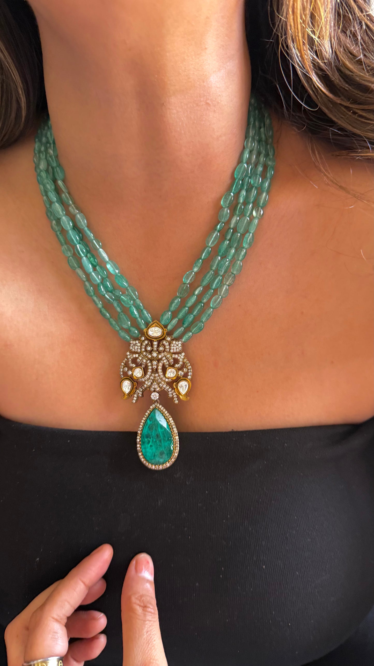Mint Victorian doublet necklace