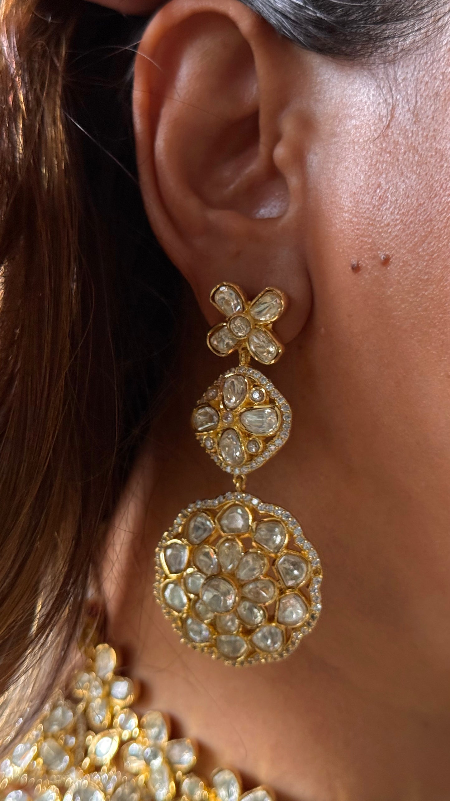 Real Moissanite with peeli polki mint drops necklace
