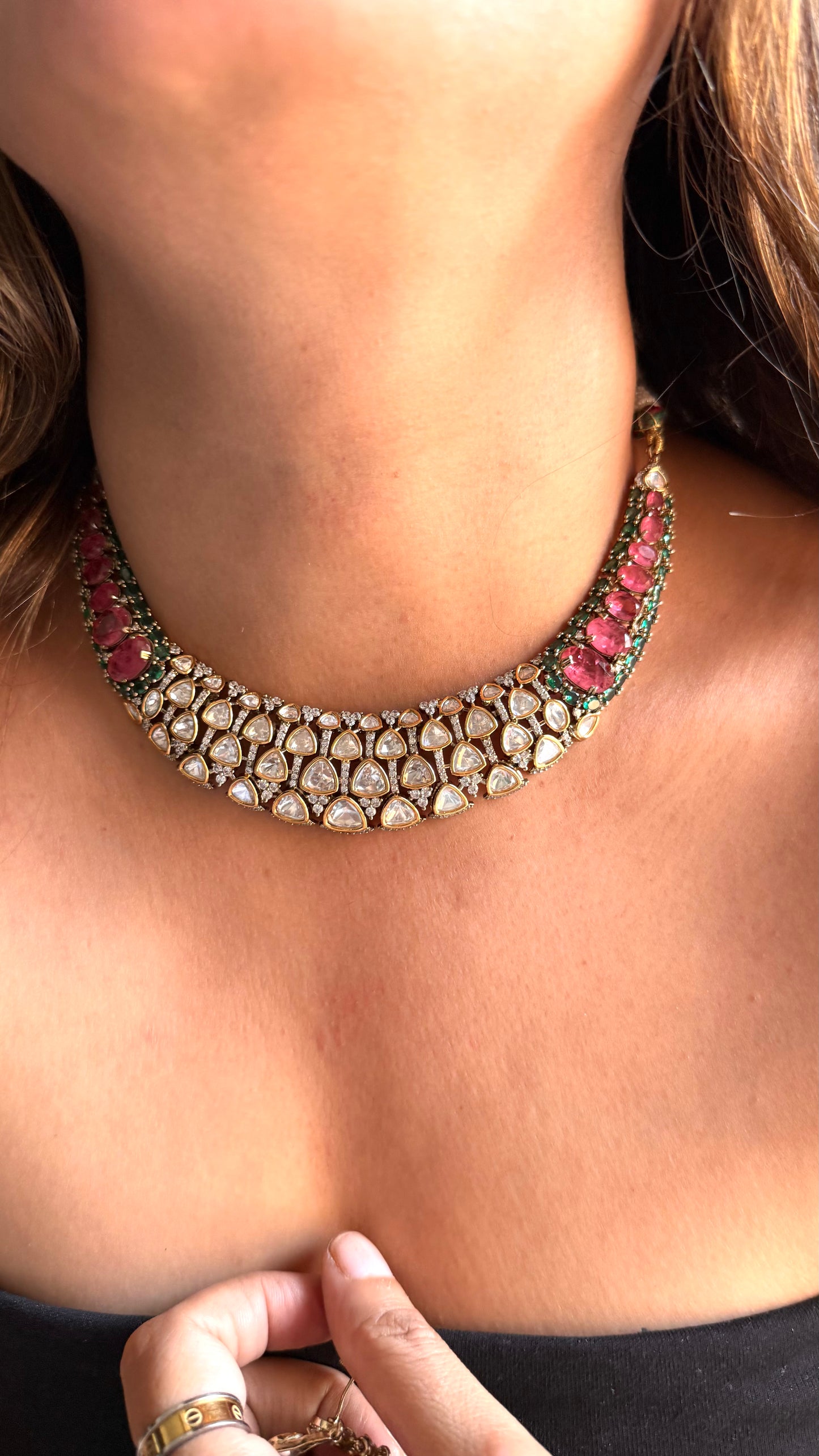 Mauve & Mint Designer Victorian Polki Necklace