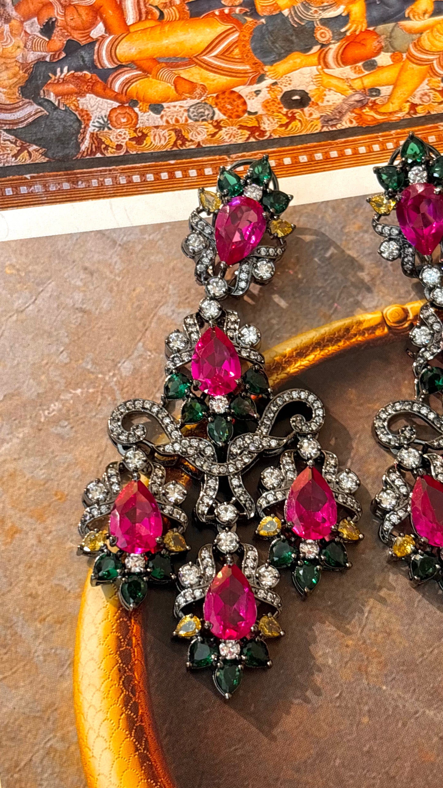 Hot pink & emerald Swarovski danglers