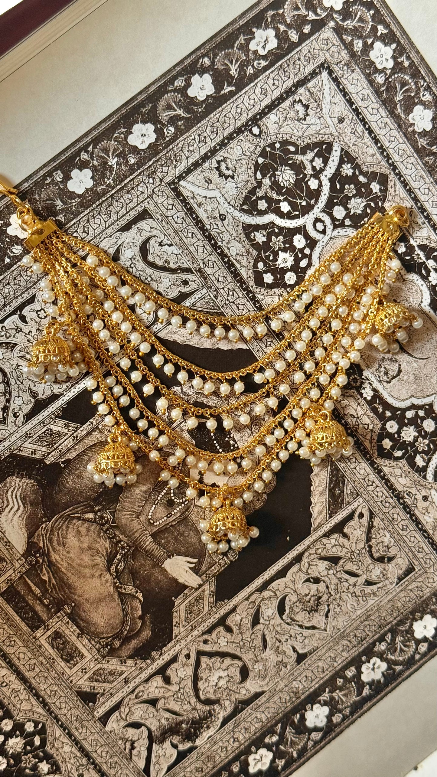 5 layer pearl drop jhumka style ear chain