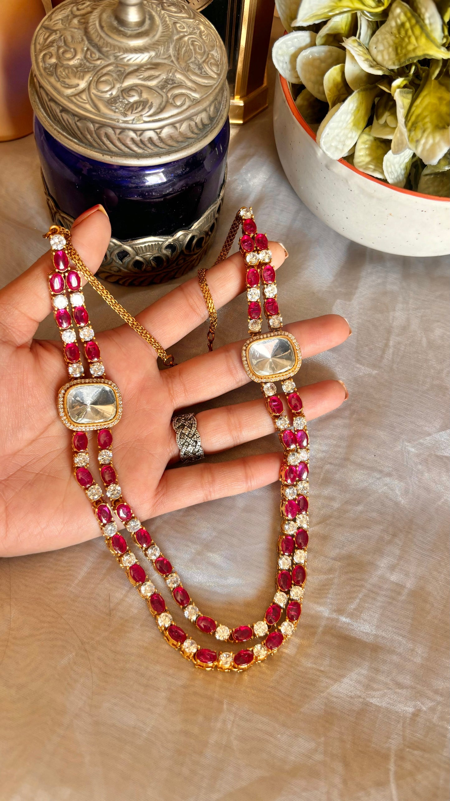 Damyanti Ruby polki necklace with earrings
