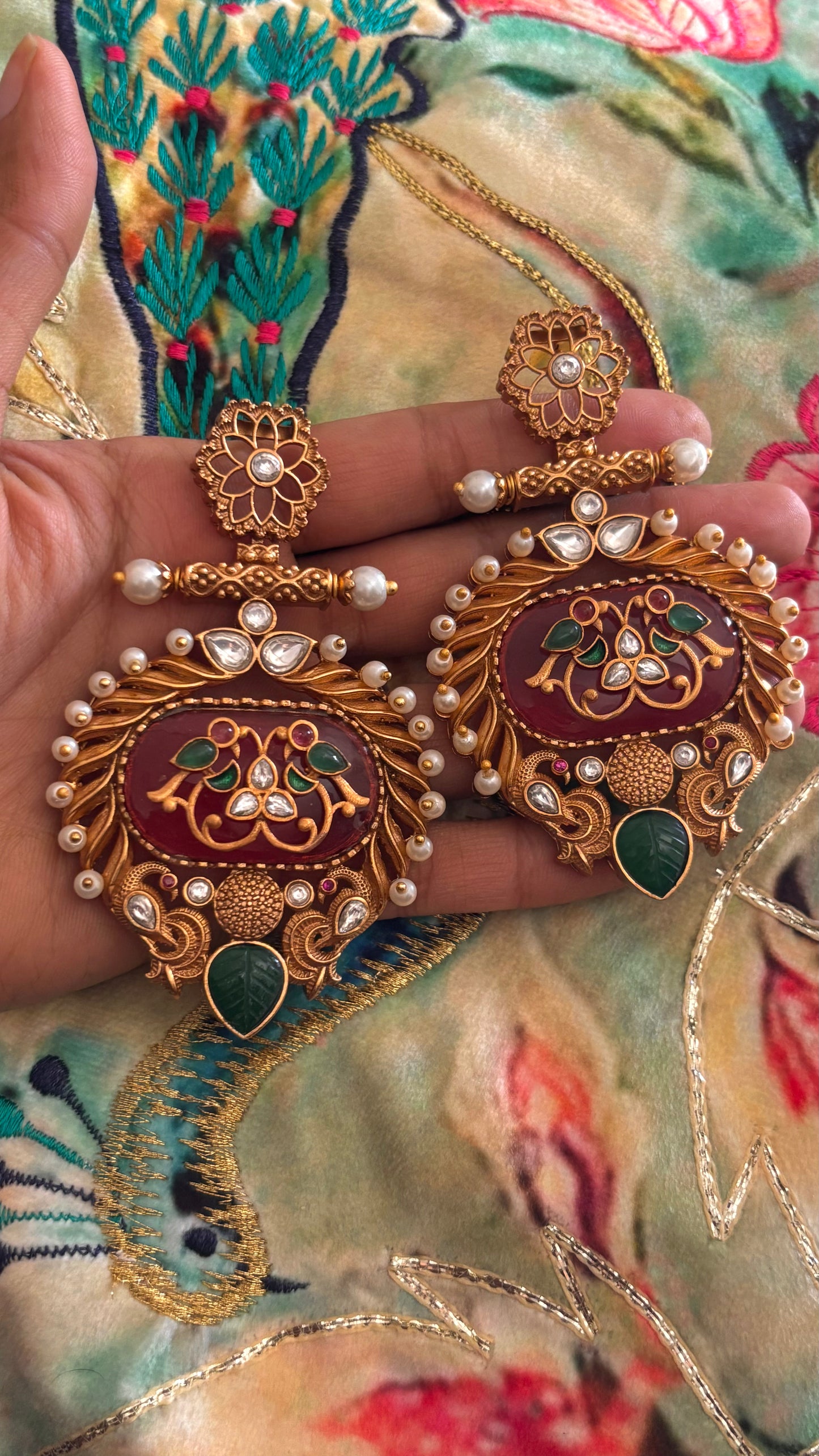 Amrapali inspired ruby stone inlay danglers