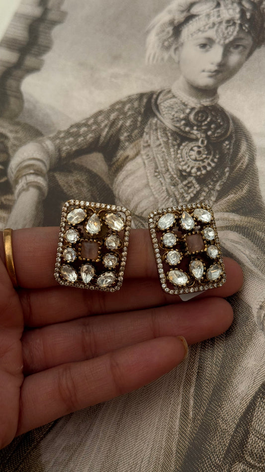 Pink victorian moissanite studs studs