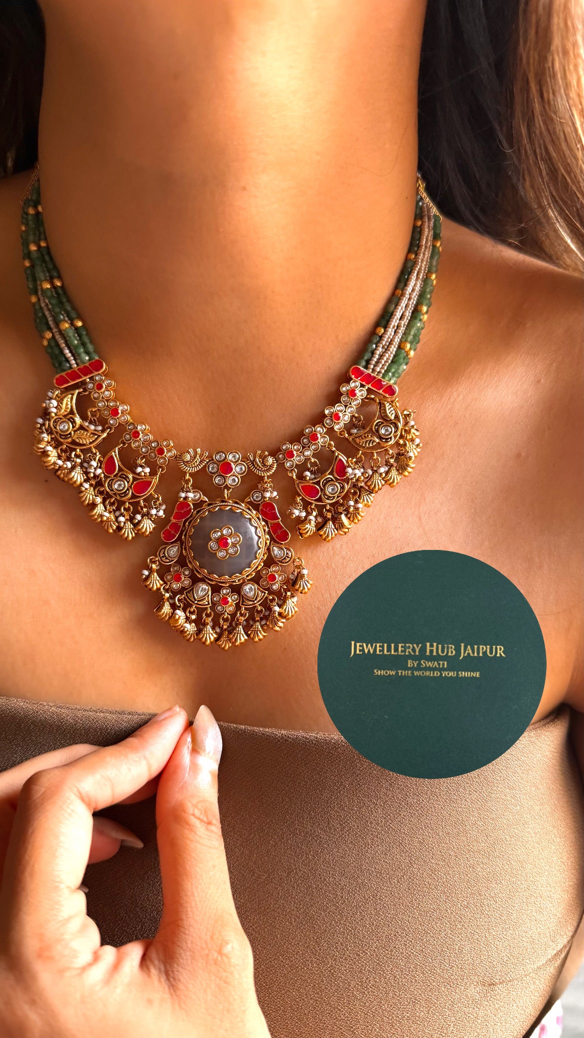 Ruby inlay rajwada collar set