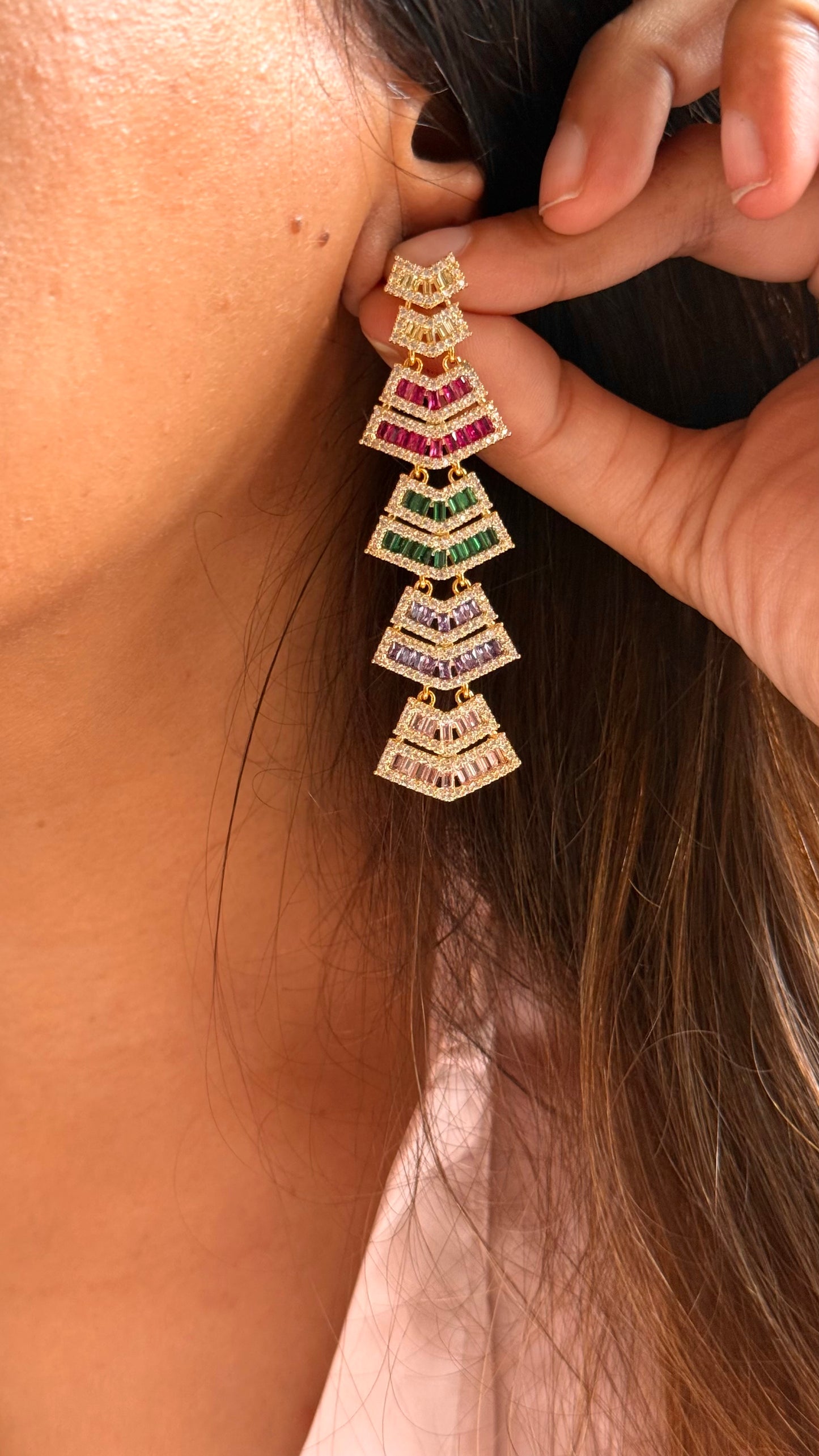Multi-Gemstone Graduated Pyramid Earrings