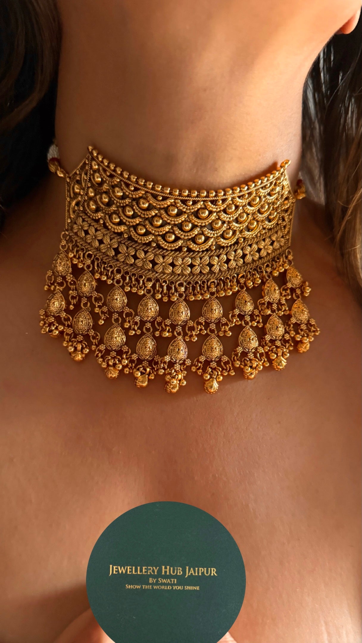 Gold designer heritage nakashi Rajasthani aad Necklace