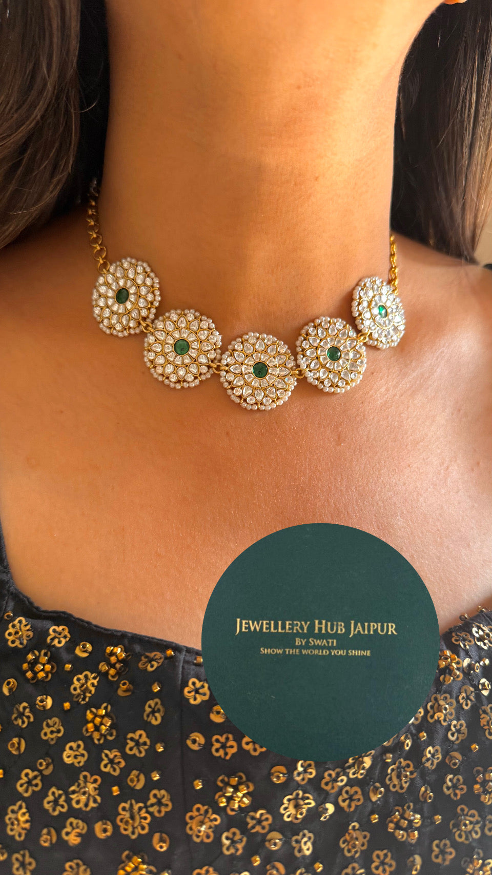 Paachi kundan intricate work choker emerald