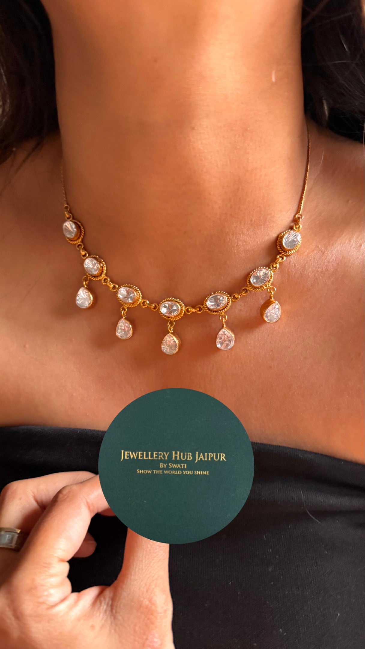 Moissanite polki with gold polish minimalist Necklace