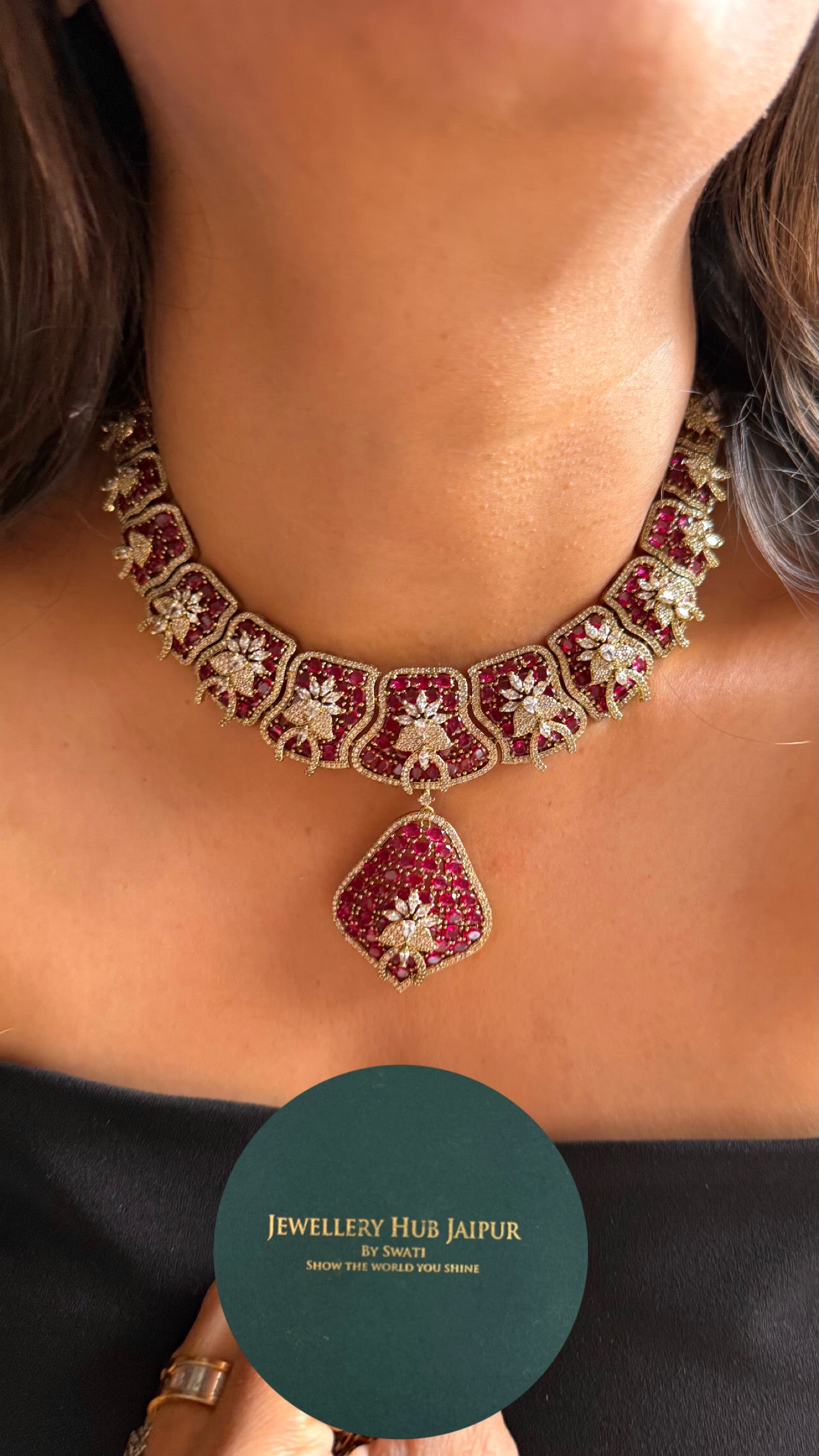 Rani pink doublets with cz diamond Necklace