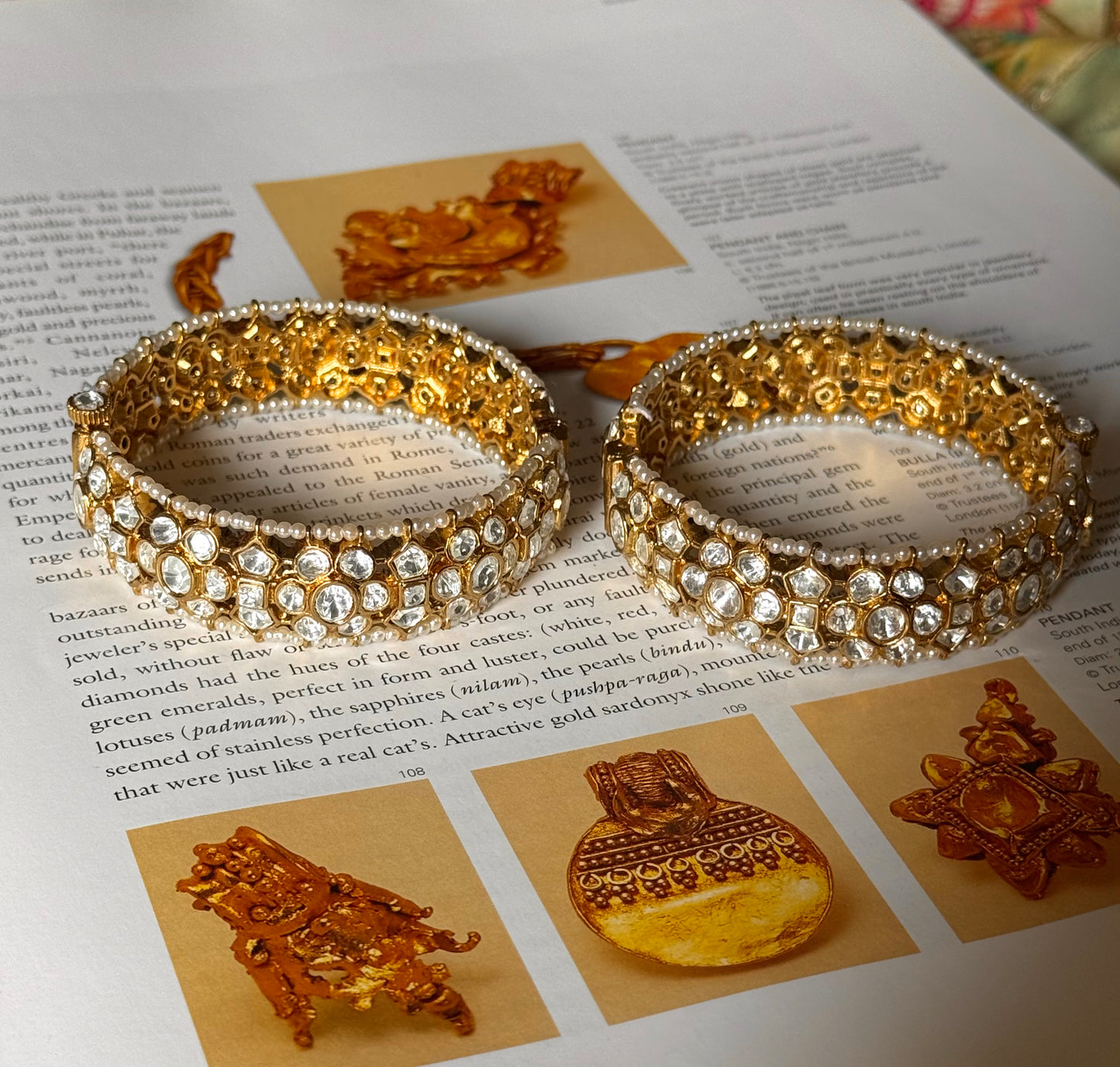 Moissanite polki with pearl detailing openable Bangles
