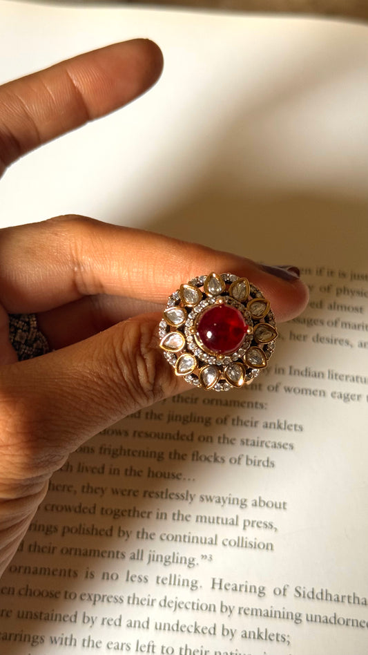 Ruby doublet moissanite floral adjustable ring
