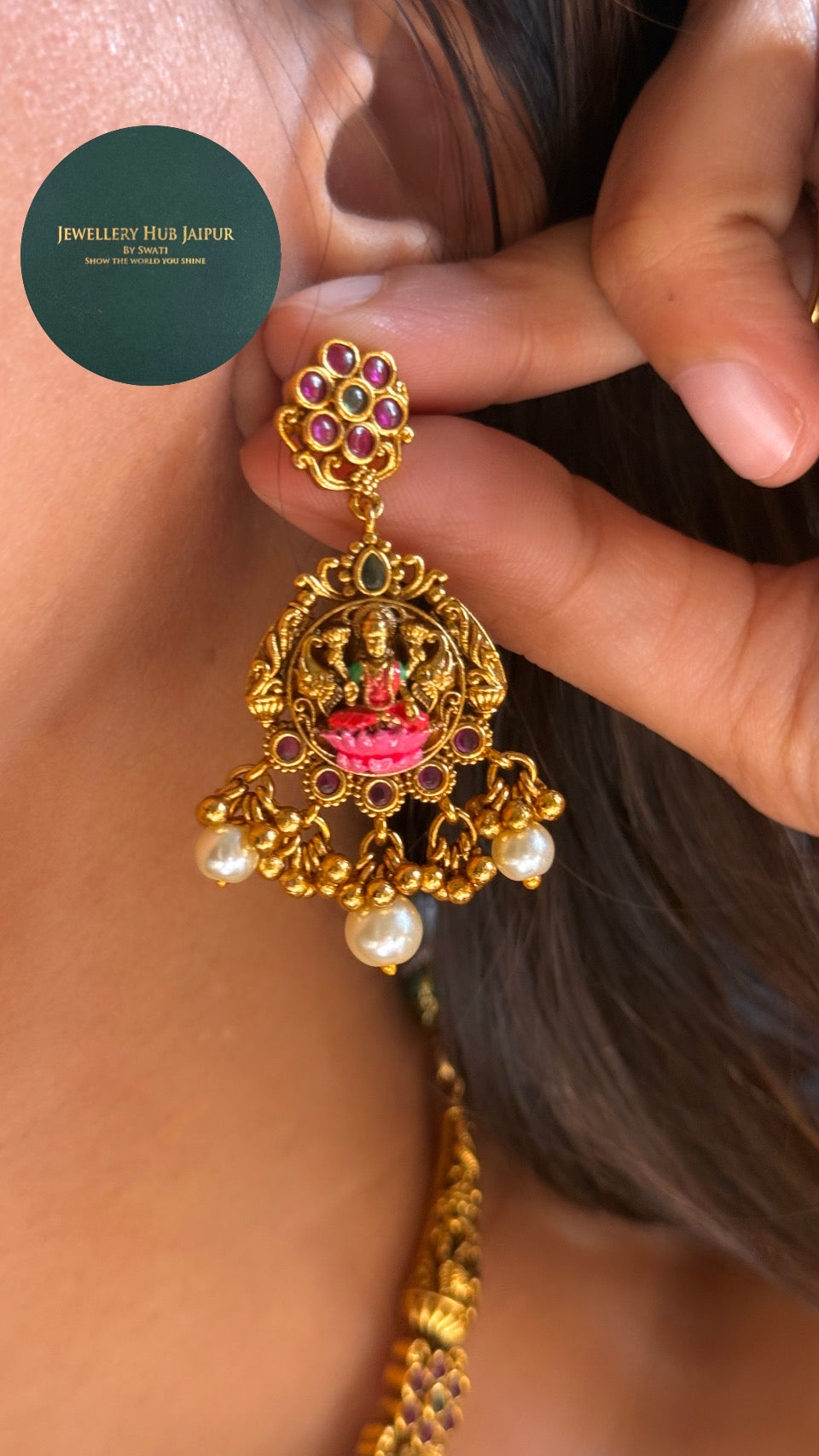 Goddess Laxmi pearl drop temple necklace