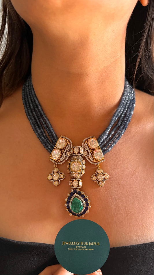 Sapphire peeli polki Sunita Shekhawat inspired necklace