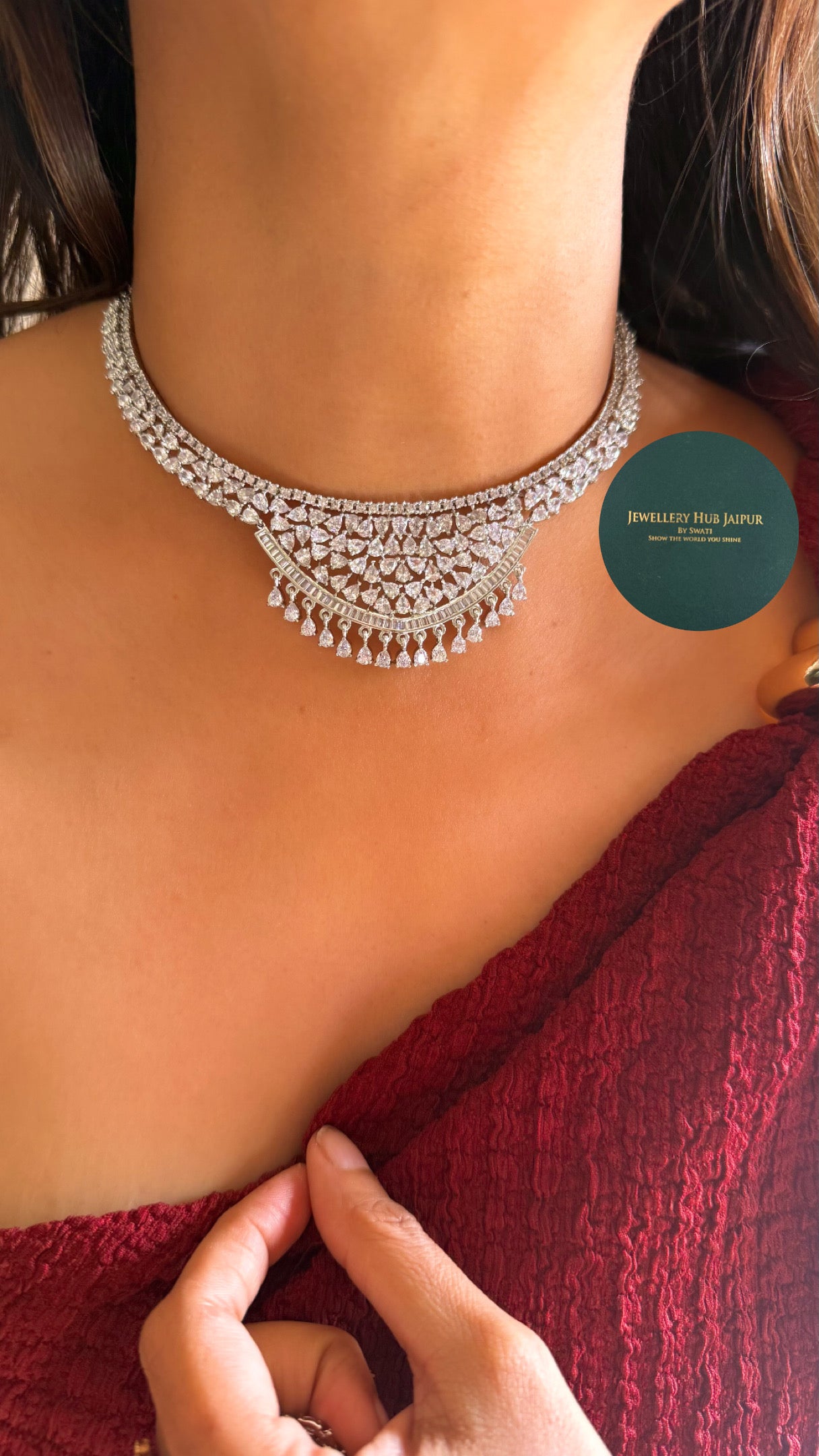 Cz diamond minimal collar necklace