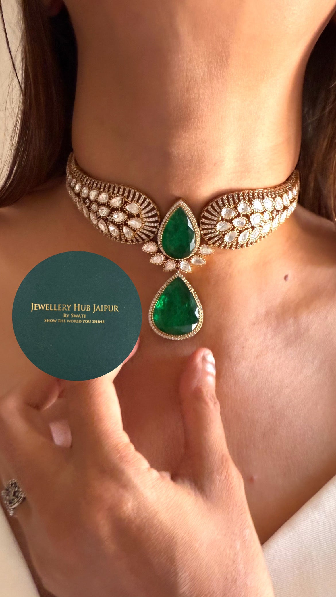 Pranika Emerald doublet Moissanite polki designer choker