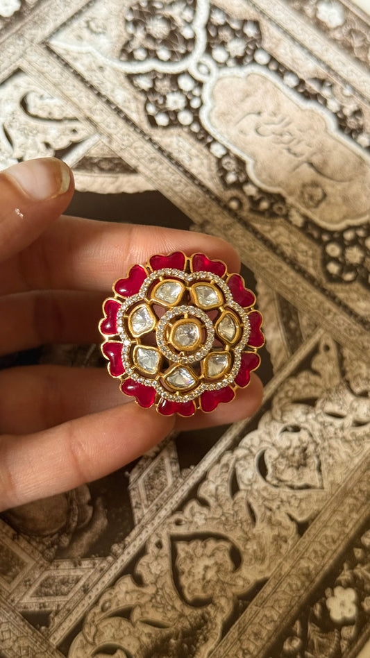 Rani pink katdana floral moissanite adjustable ring