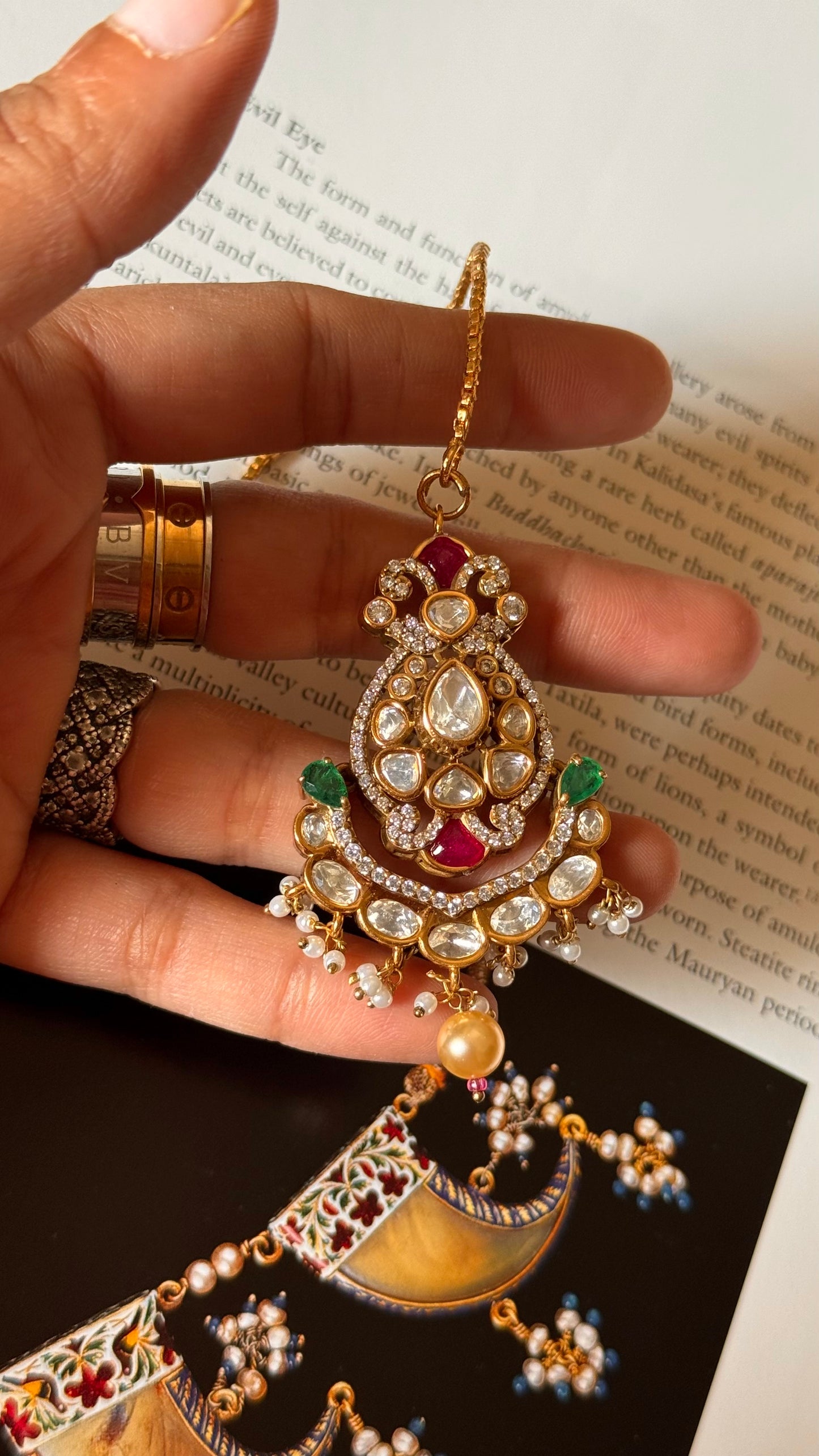 Ruby & emerald Moissanite maangtikka