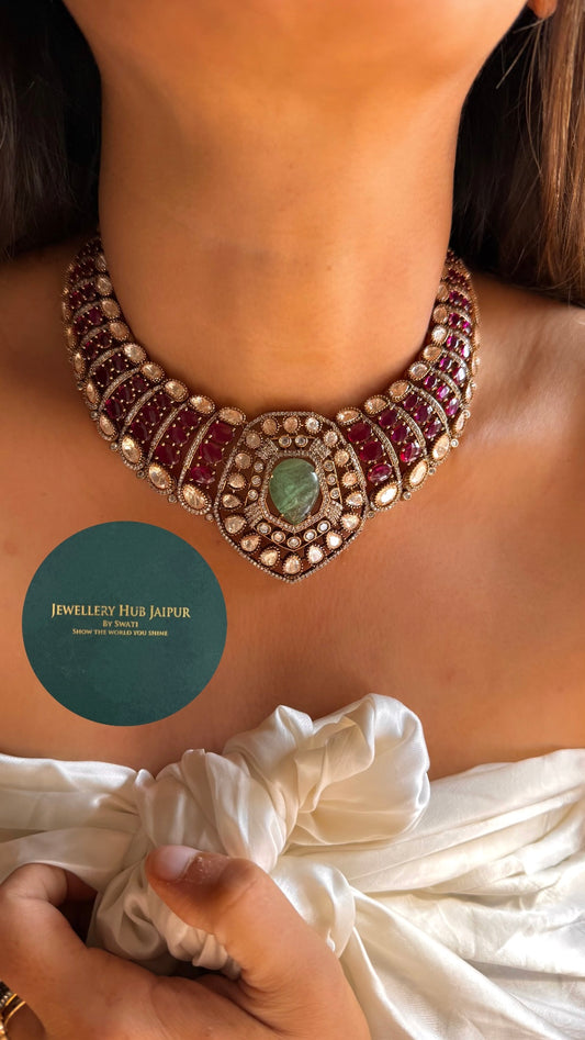 Bridal Asia, inspired mint & rani pink necklace set