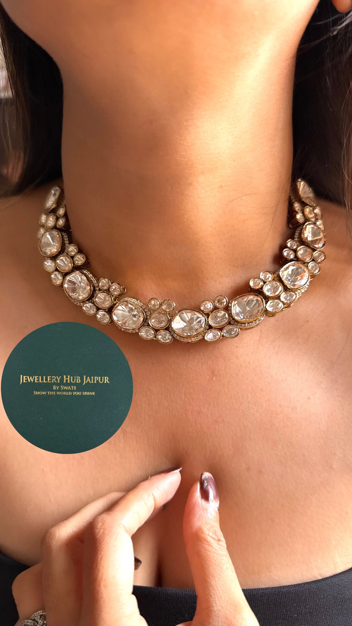 Nandita Moissanite peeli uncut polki floral collar necklace