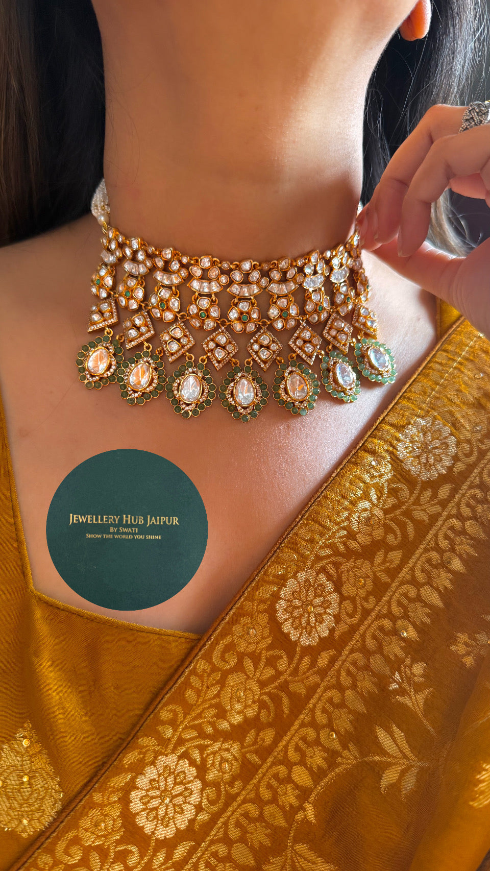 Real Moissanite polki heritage panna choker