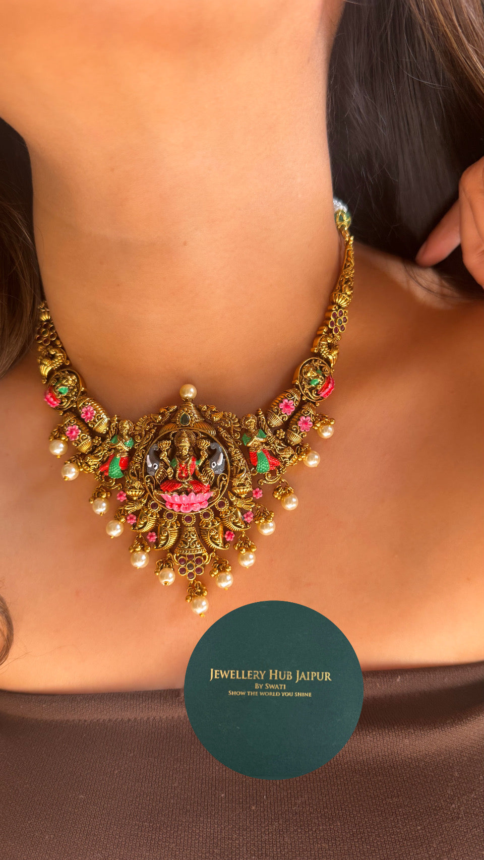 Goddess Laxmi pearl drop temple necklace