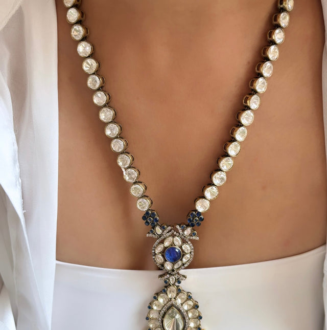 Moissanite sapphire collar necklace