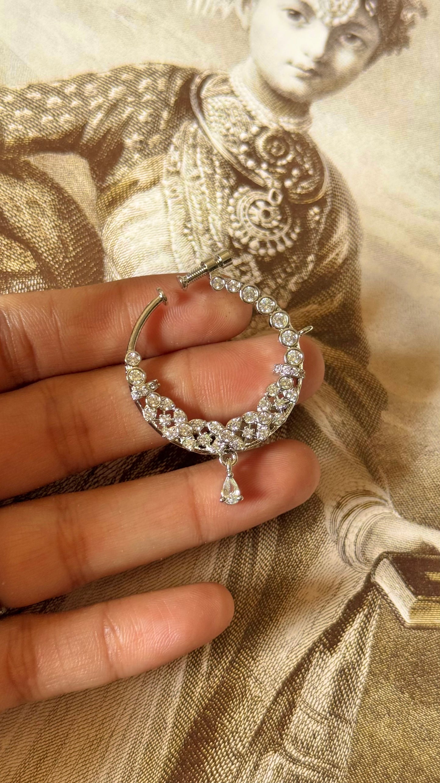 Floral cz diamond nath