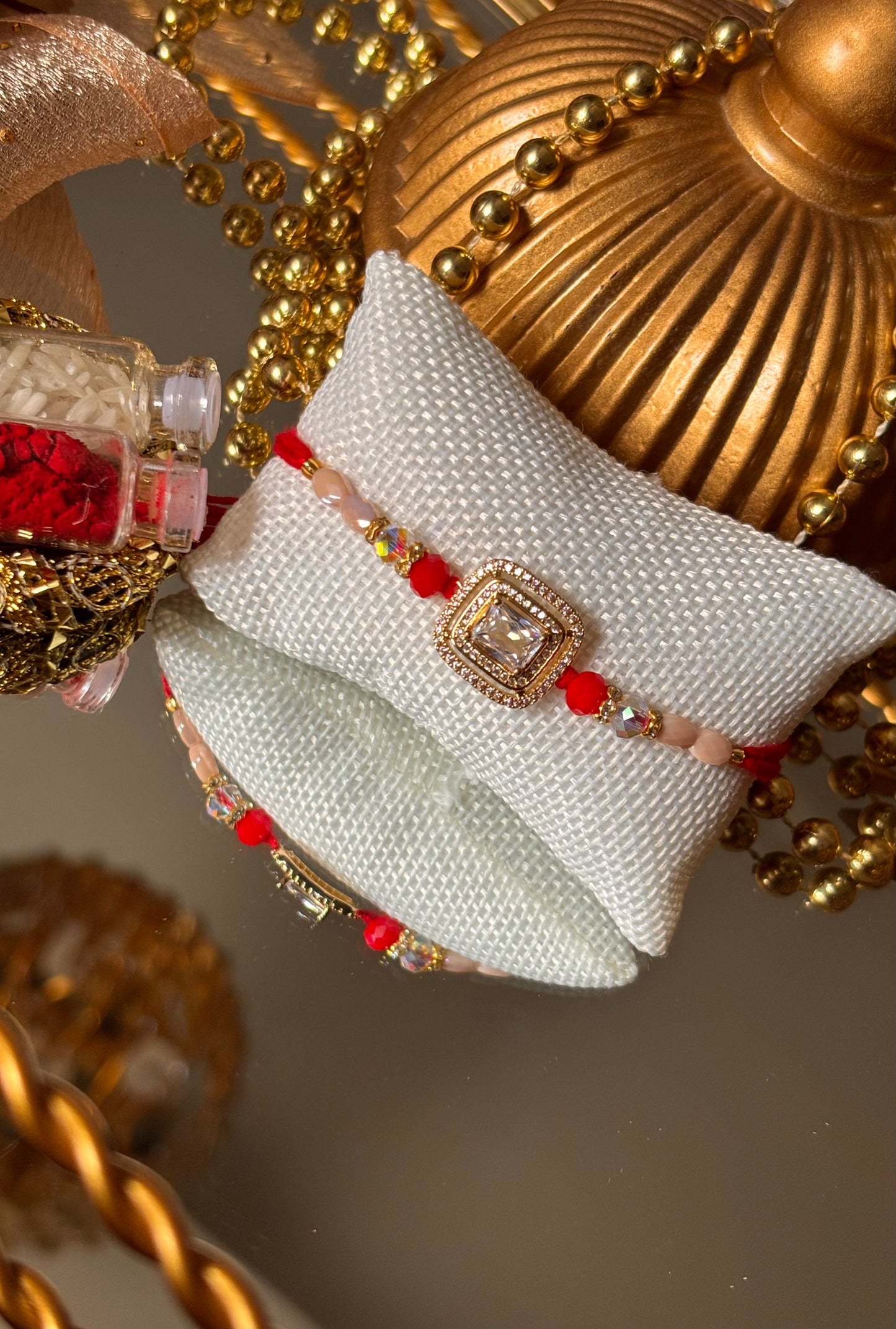 Diamond polki red rakhi ( shipping will be extra )