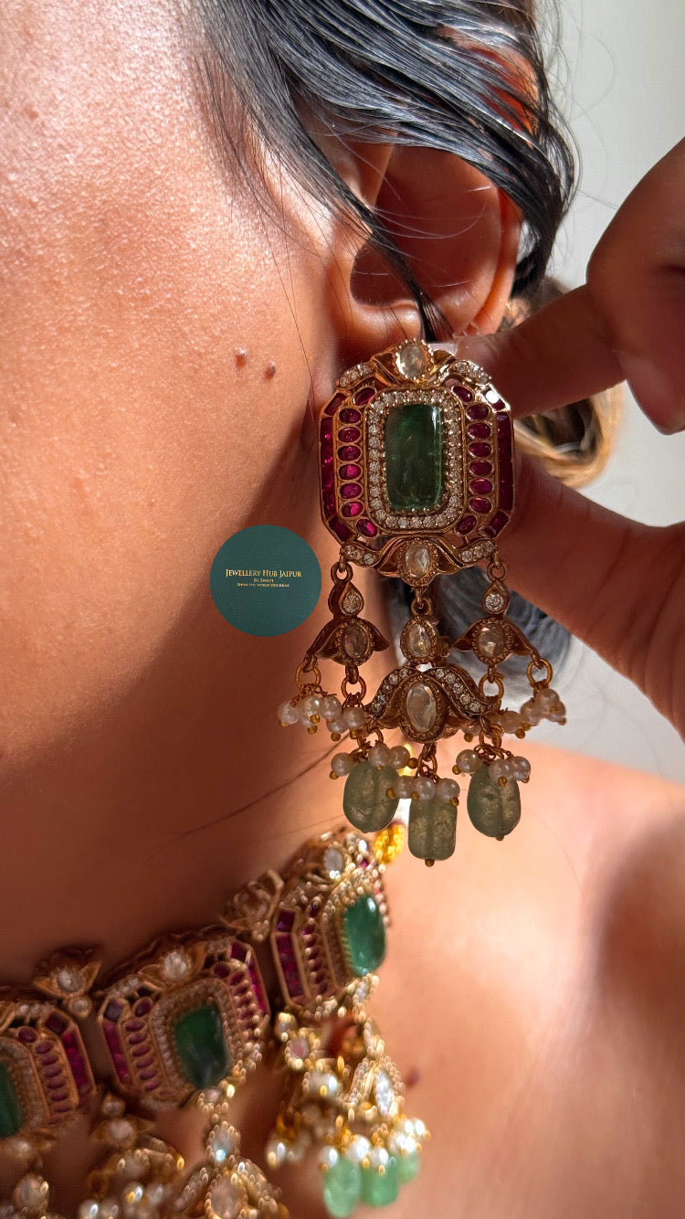 Mint doublet & Rani pink with mint drops Choker set