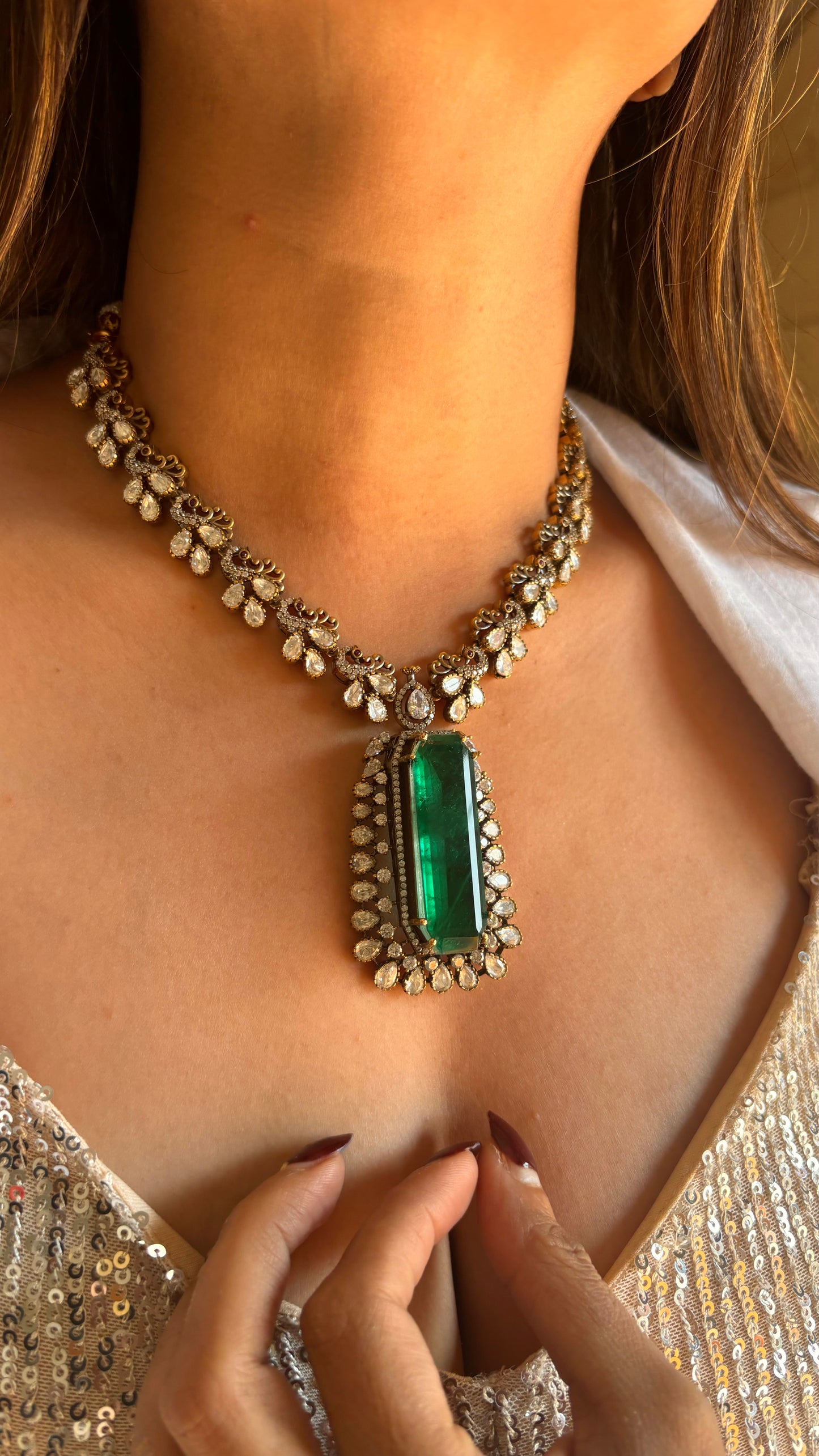 Preet Emerald Victorian designer necklace