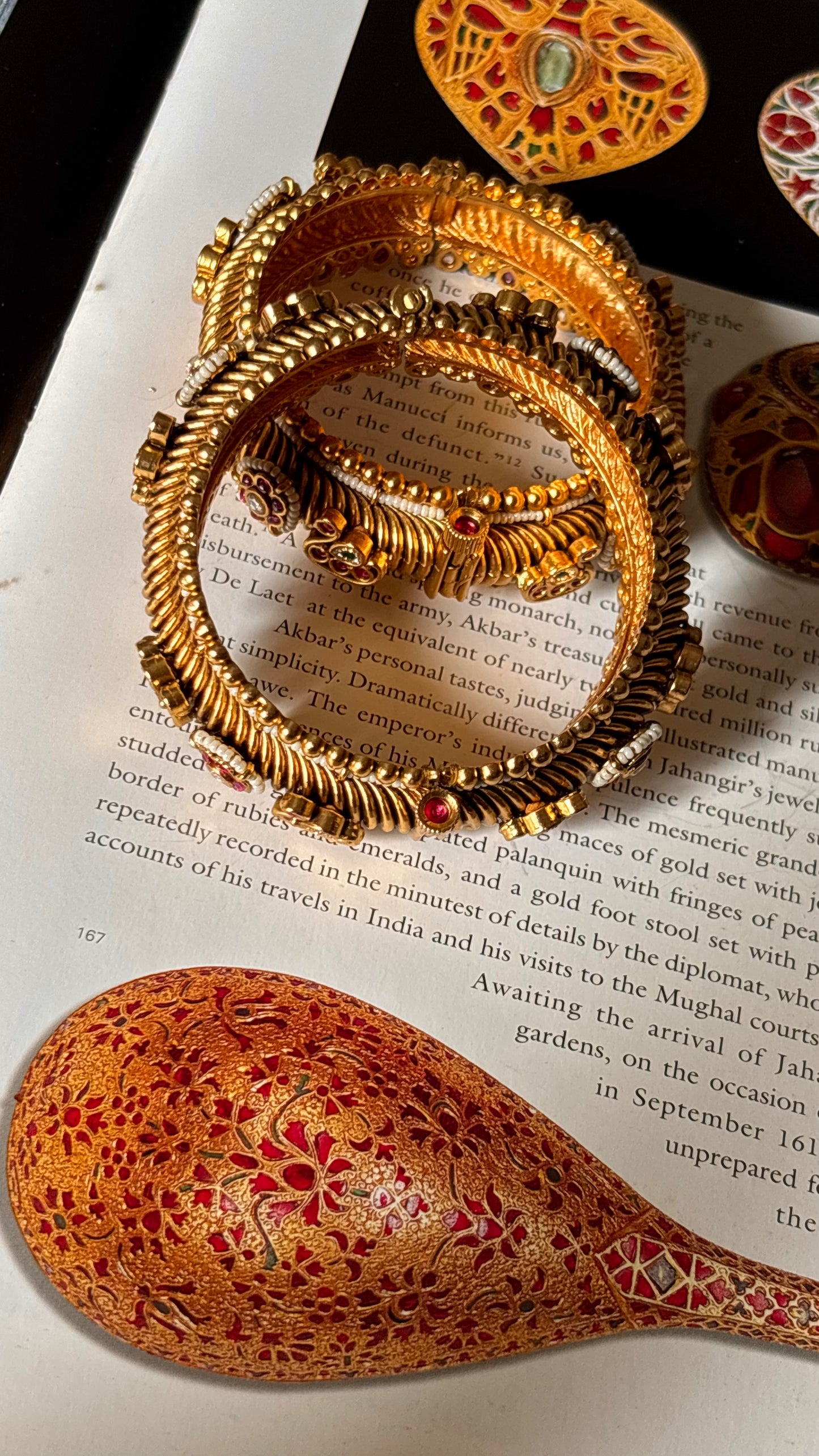 Peacock inspired with floral rani pink ruby & emerald rajwada bangles
