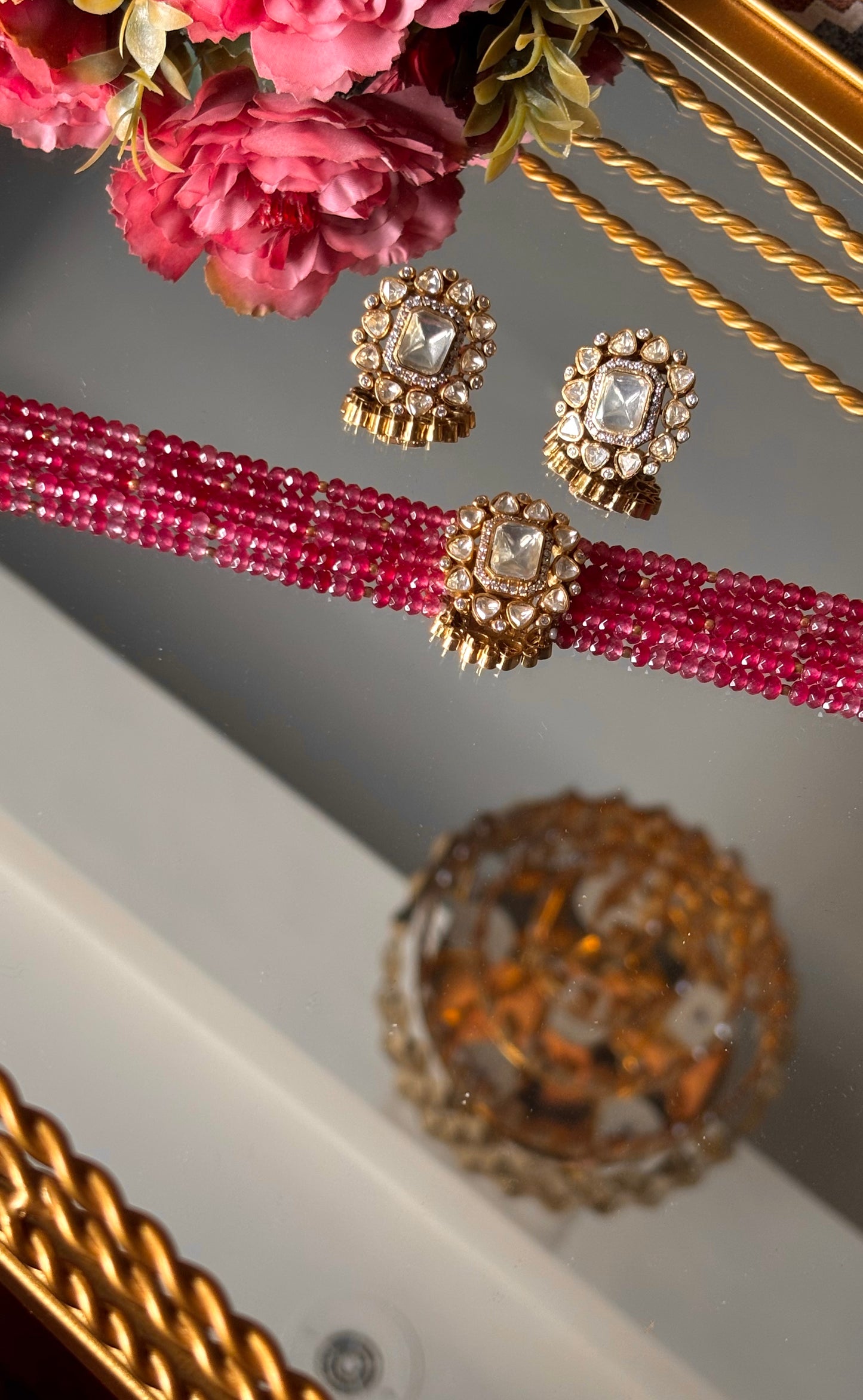 Lv peeli polki rani pink ruby pearl choker Necklace