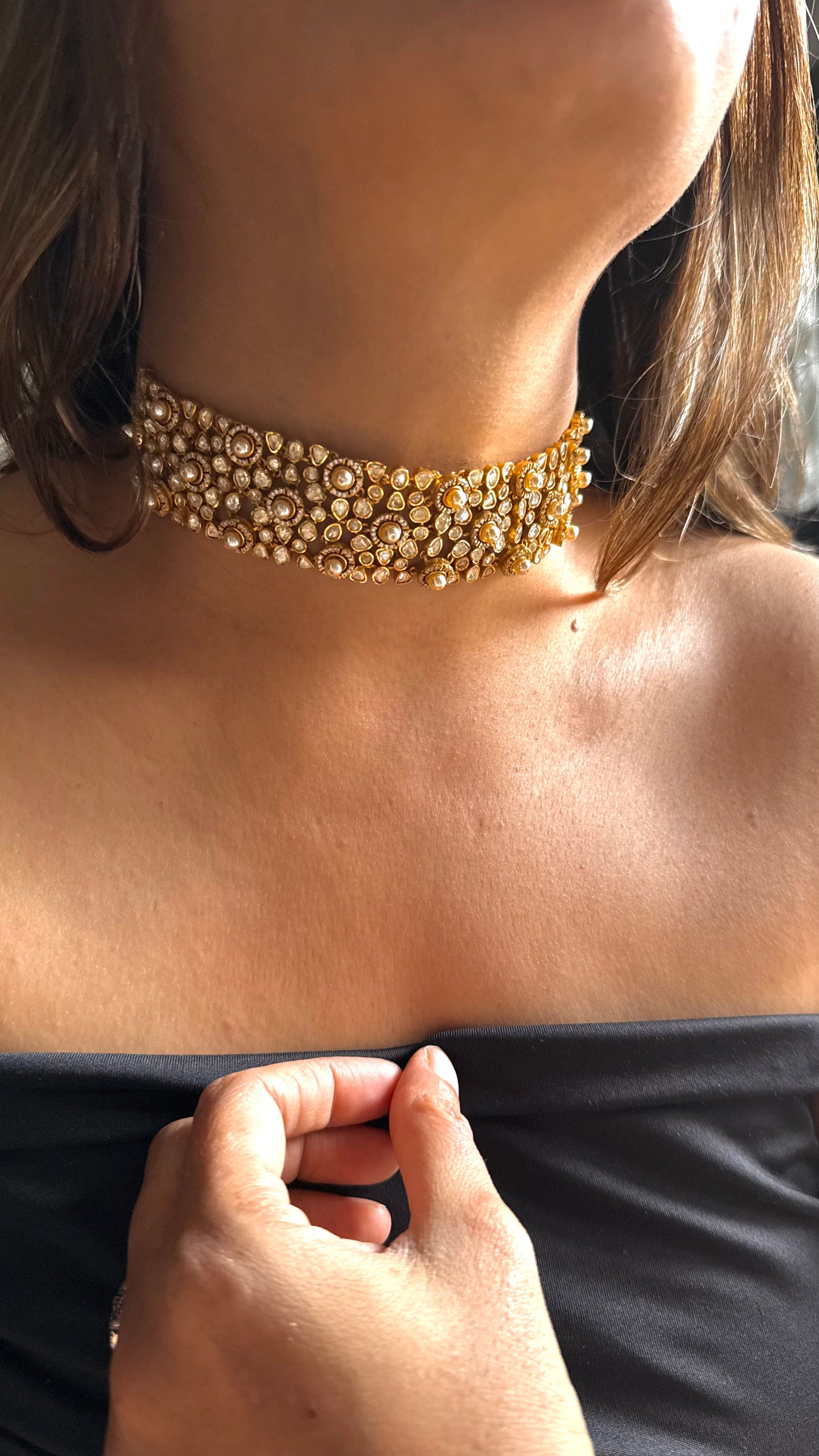 Pearl Real Lv Polki statement choker