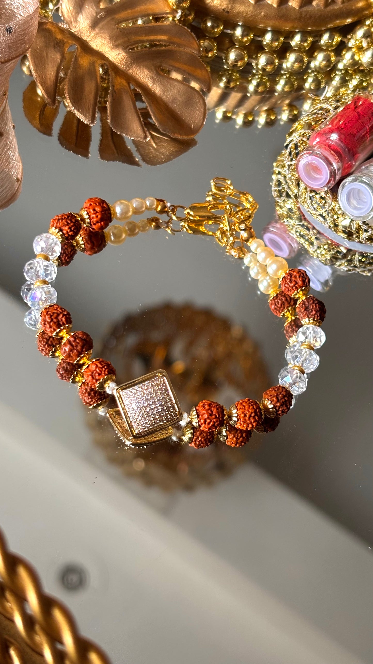 Cz Diamond polki rudraksh bracelet ( shipping will be extra )