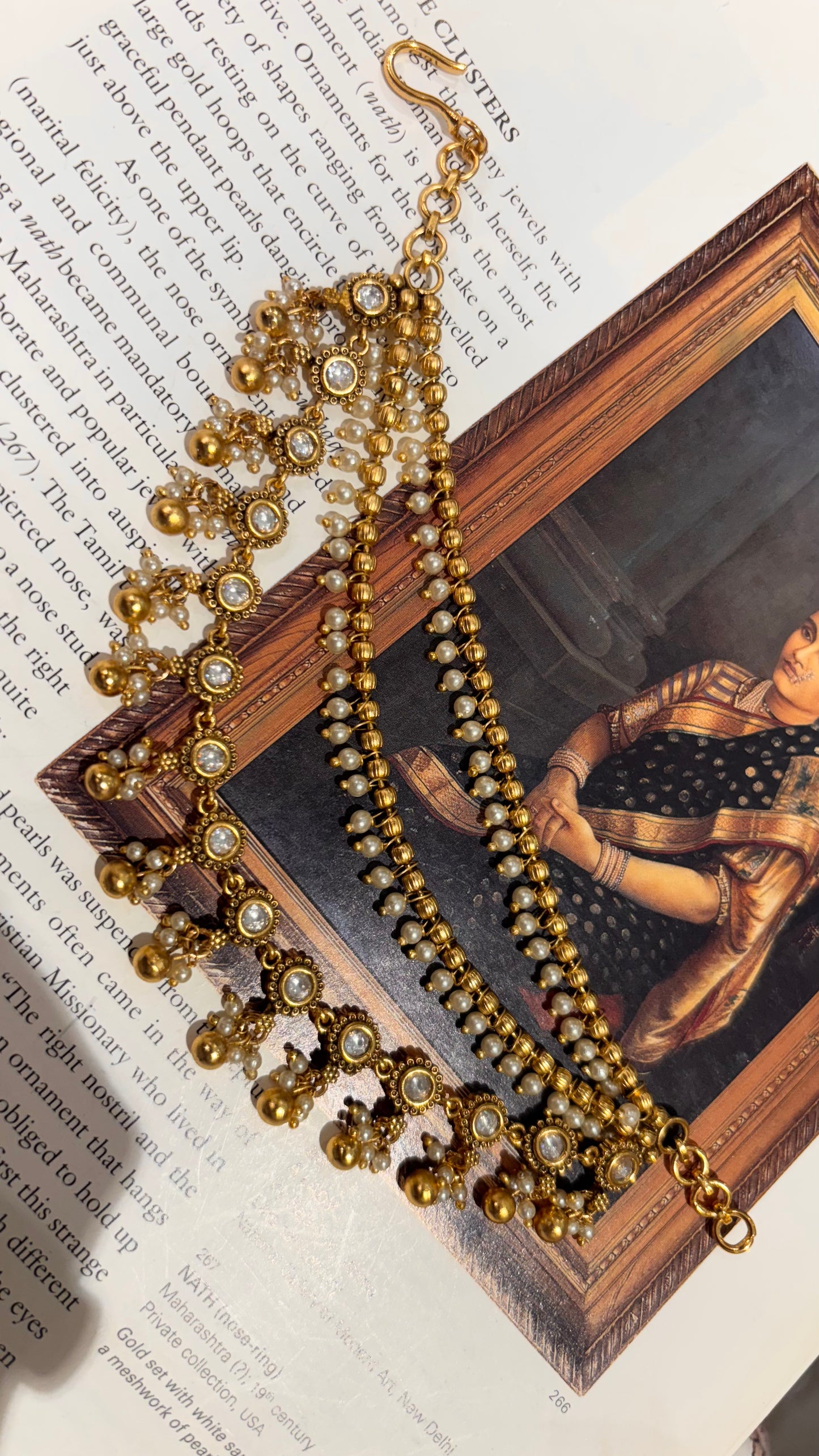 Pearls polki with ghungroo detailing triple line earchain