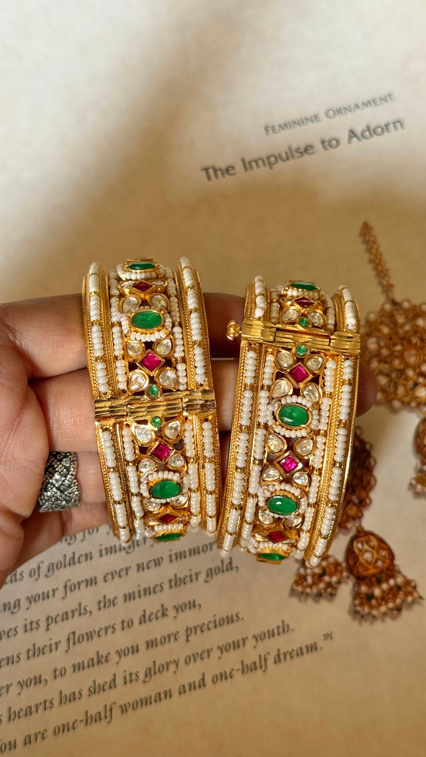 Real moissanite rani pink & emerald openable bangle