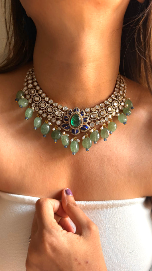 Emerald doublet & sapphire katdana moissanite collar set
