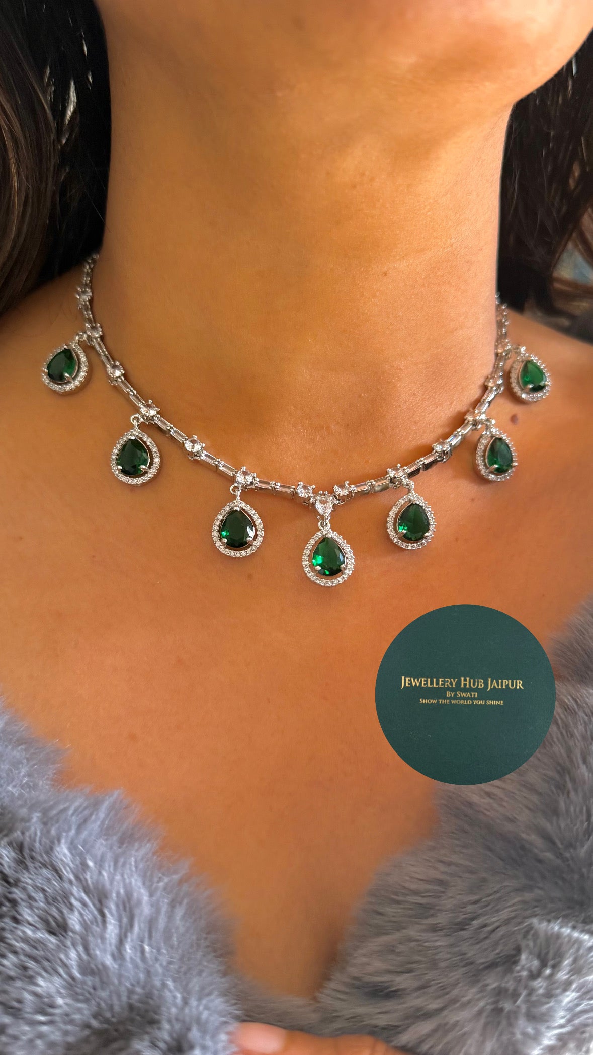 Emerald cz diamond necklace