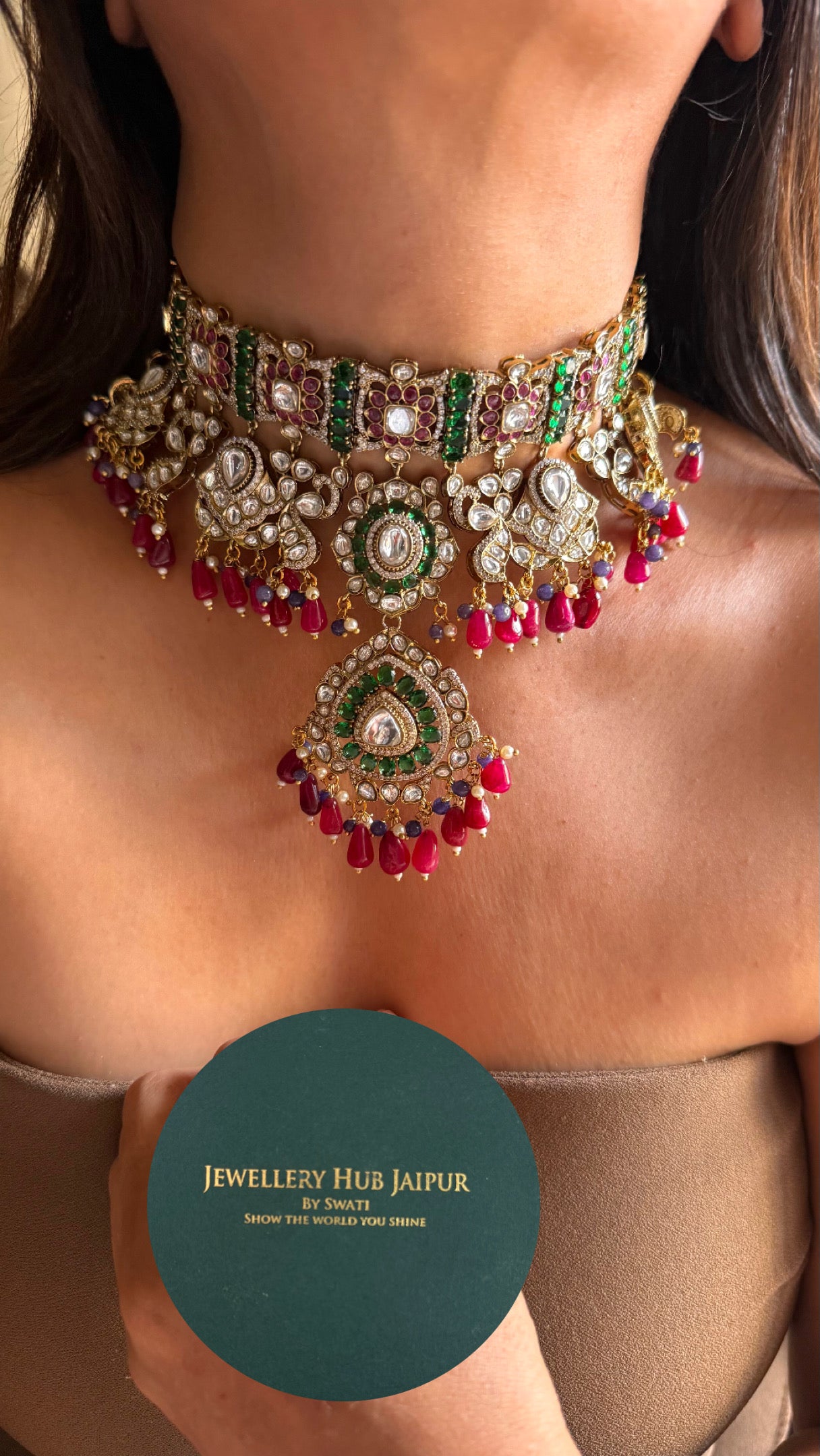 Bridal Asia emerald & ruby designer necklace