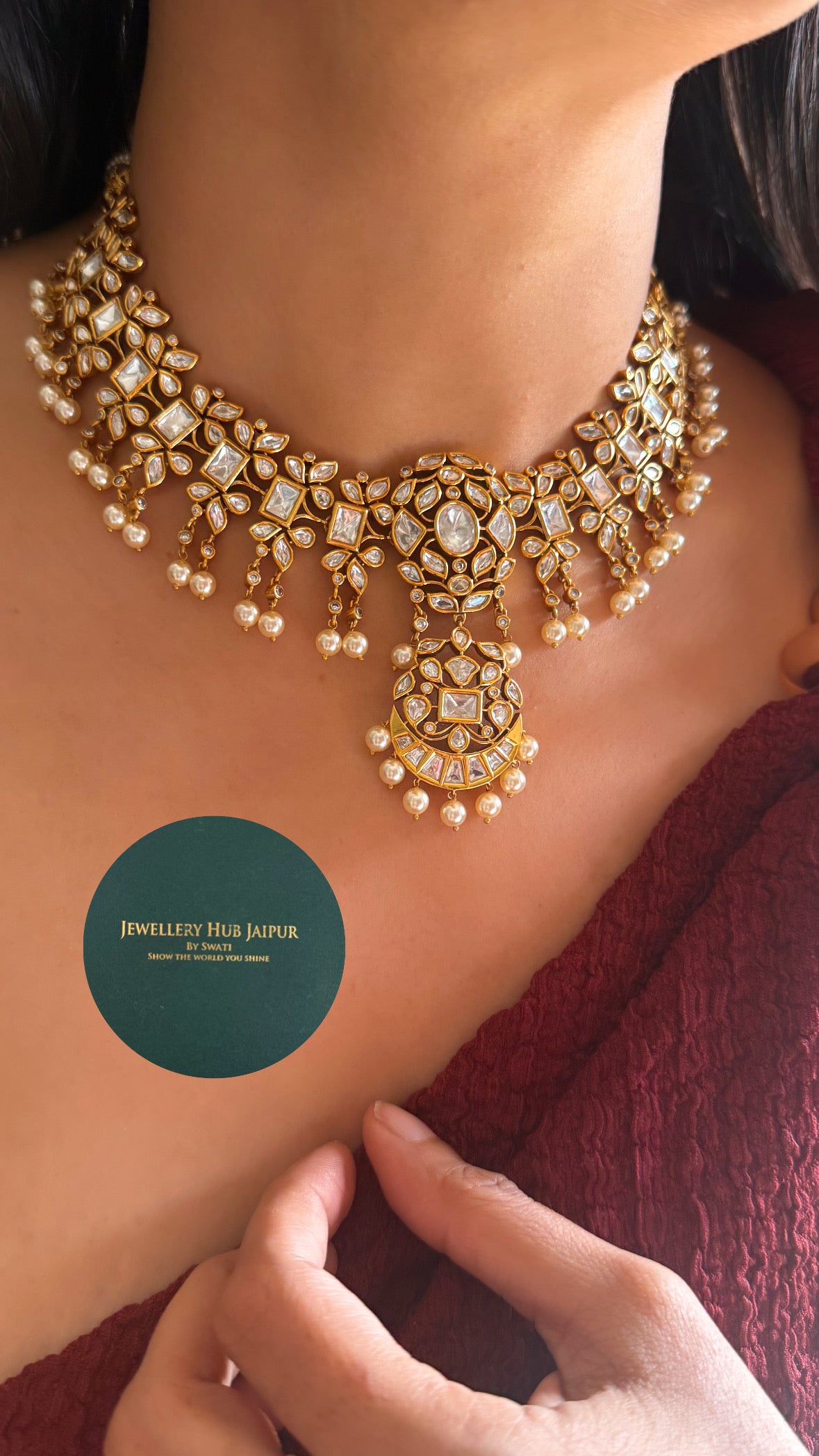 Moissanite polki heritage necklace